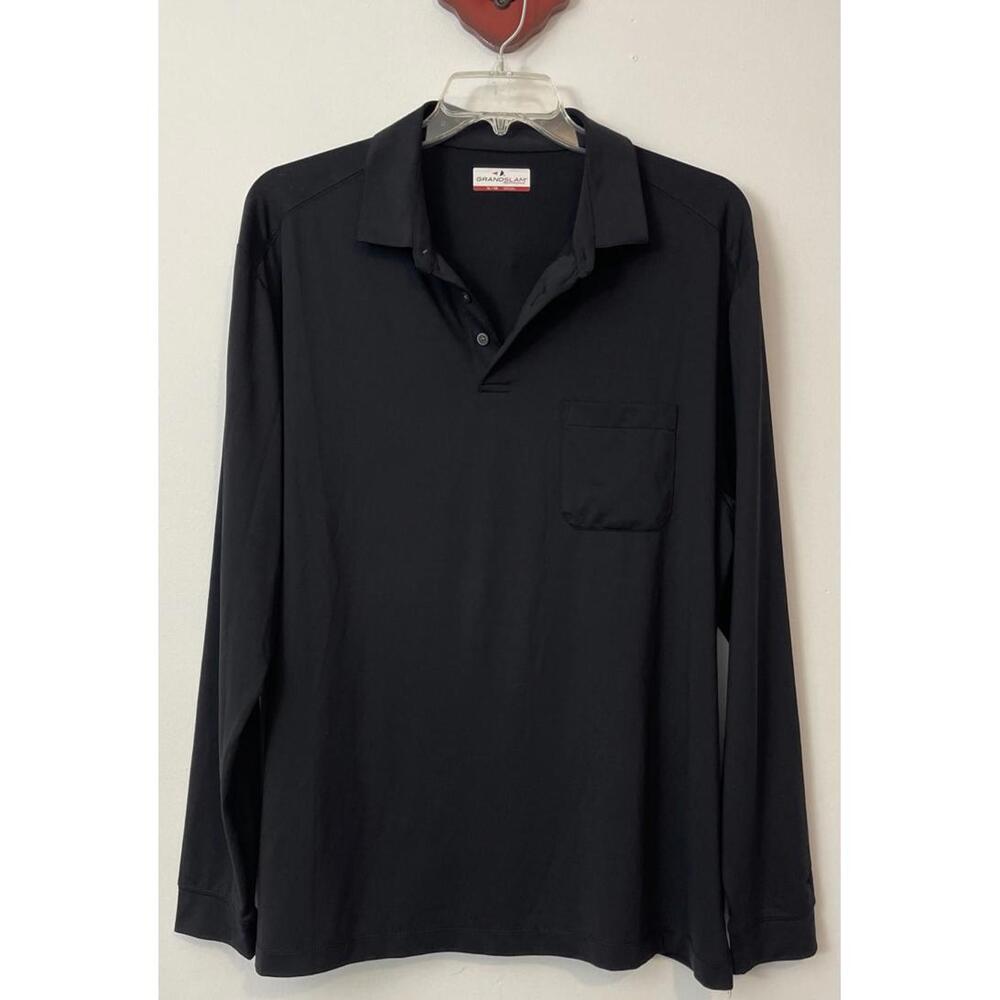 Grand Slam Mens XL Black Lightweight Collared Long-Sleeved Athletic Shirt! A6233